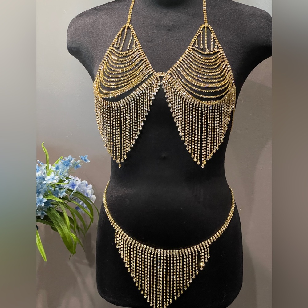 Body jewelry bra thong set adjustable photo shoot jewelry